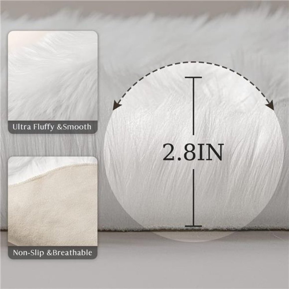 Faux Fur Rug,White Small Area Rugs,Fluffy Sheepskin Fur Rug,Ultra Soft 2x3Ft Rug - Picture 3 of 7